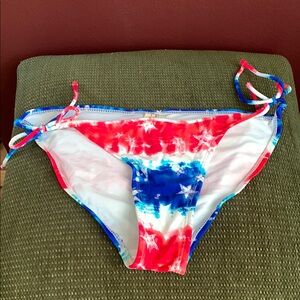 OP Colorful Tie-Dye Red White & Blue Bikini Bottom. NWOT